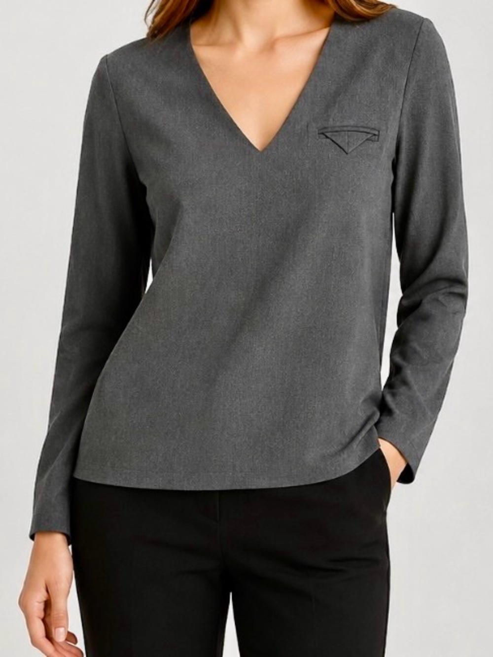 Commense Gray V-Neck Long Sleeve Top Minimalist Workwear Size XL NWT